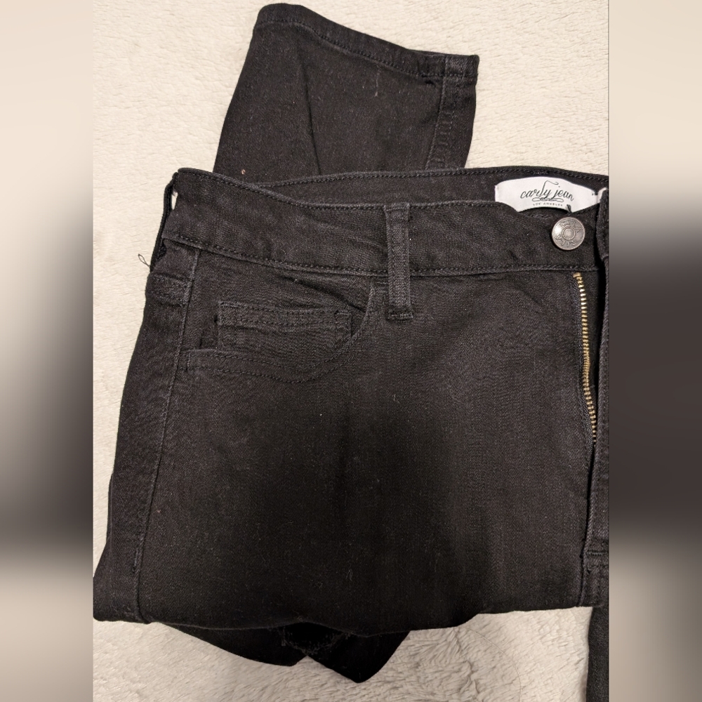Carly Jean Los Angeles CJLA Black Distressed Knee Skinny Jeans Sz 15